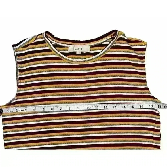 Loft Sleeveless Stretch Dress Striped Multicolor Slits Midi‎ Size XS - Picture 5 of 8